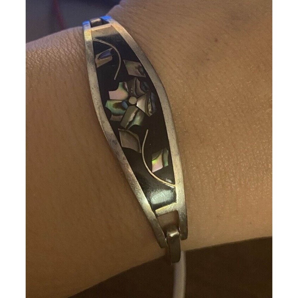 Tacko- Mexico ‎ Inlay Mother Pearl Bracelet Inlayed Signed